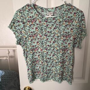 Belle Du Jour Mint Floral Ribbed Short Sleeve Tee